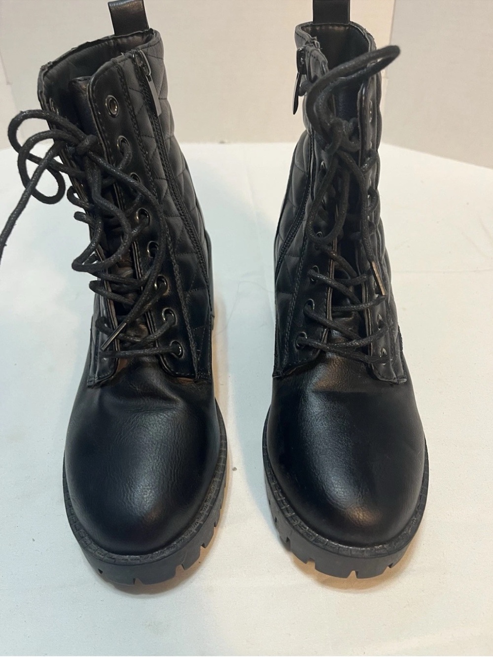 TOP Moda Black Quilted Lace-Up Platform Combat Boots